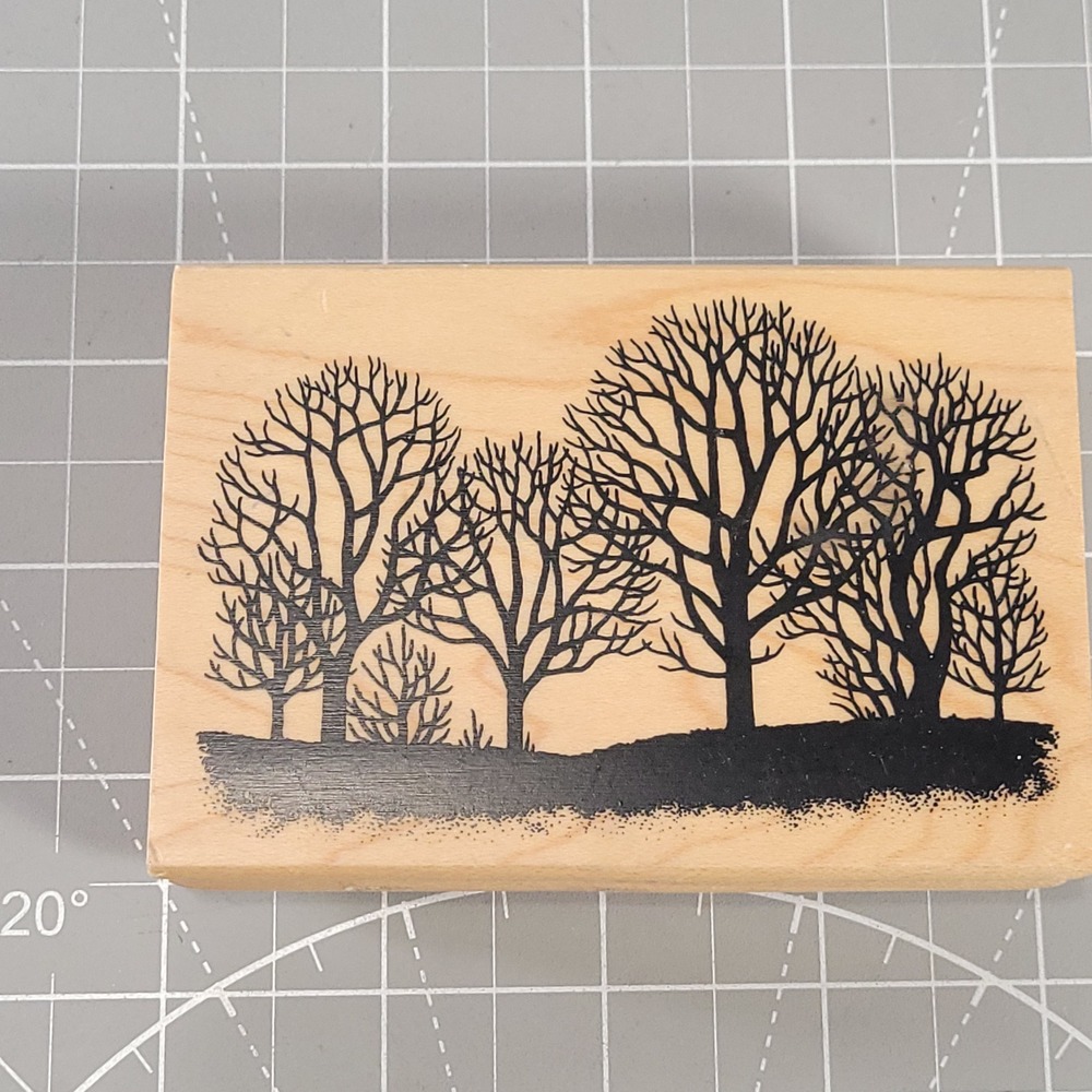 Bare Trees Forest Rubber Stamp Wood Mounted Winter Nature Silhouette